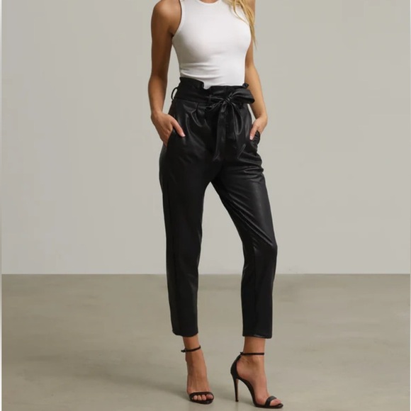 Commando Pants - Commando Black Faux Leather Paper Bag Tie Waist Pants Size Medium